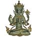 Bungalow Rose Chenrezig - Four Armed Avalokiteshvara (Tibetan Buddhist Deity) Metal in Green/Yellow | 10 H x 6.5 W x 4 D in | Wayfair