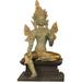 Bungalow Rose Tibetan Buddhist Deity Green Tara, Steeped In Dhyana On A Wood Pedestal Metal in Gray/Yellow | 14.2 H x 8.3 W x 6.7 D in | Wayfair