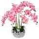 LIVILAN Pink Orchid with Silver Vase Silk Flowers Artificial Plant for Home Decor Kitchen Table Centerpieces