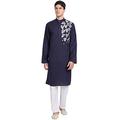 SKAVIJ Kurta Pajama Set for Men Embroidered Cotton Wedding Party Dress Suit Blue M