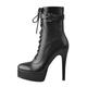 Only maker Women's Lace Up Platform Ankle Boots with Side Zipper Zip Up Ankle Buckle Strap Stiletto High Heel Punk Biker Motorcycle Booties Black Size 2