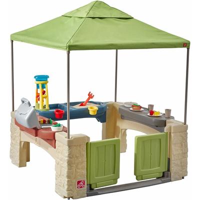 All Around Speelpatio Spielhaus Kunststoff Patio für Kinder mit Küche & Zubehör Inklusive Sand und