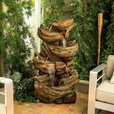 Alpine Corporation 52" Tall Outdoor 5-Tier Tree Trunk Water Floor Fountain with LED Lights