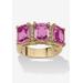 Women's Yellow Gold-Plated Emerald Cut 3 -Stone Simulated Birthstone & CZ Ring by PalmBeach Jewelry in June (Size 8)