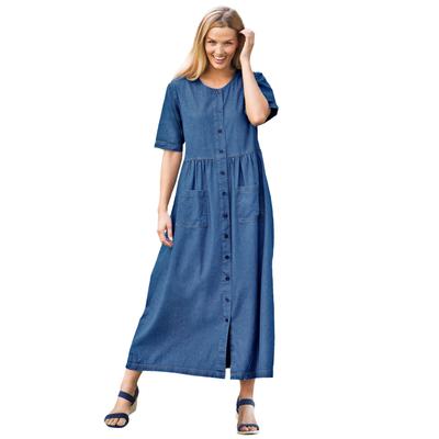 Plus Size Women's Short-Sleeve Denim Dress by Woman Within in Medium Stonewash (Size 14 W)