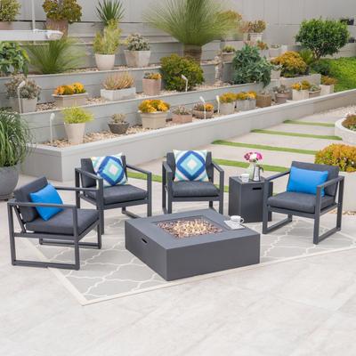 Carver Outdoor 4-Seater Aluminum Chat Set with Fire Pit and Tank Holder by Christopher Knight Home