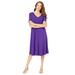 Plus Size Women's Ultrasmooth® Fabric V-Neck Swing Dress by Roaman's in Midnight Violet (Size 26/28) Stretch Jersey Short Sleeve V-Neck