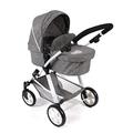 Bayer Chic 2000 568-76 Kombi-Puppenwagen Nele, 2-in-1 für Baby-Puppen bis 50 cm, Jeans grau