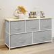Sanery Modern Design Chest of Drawers, Oak Wooden Cabinet Sideboard Cupboard with White Metal Frame and 5 Light Grey Linen Fabric Drawers Storage Organiser Unit (3 + 2 Drawer)