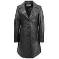 Womens Real Leather 3/4 Length Mac Coat Button Fastening Macey (18, Black)