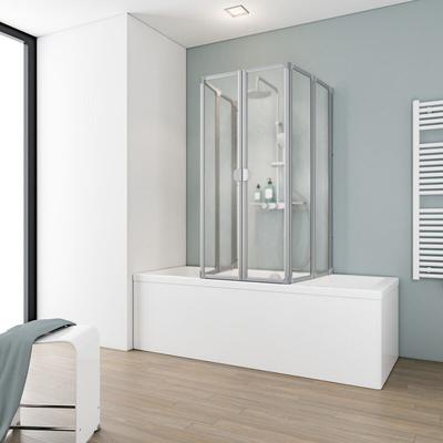 Schulte Duschabtrennung faltbar für Badewanne 70-80 cm, Kunstglas Softline hell, Profilfarbe: