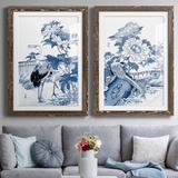 Red Barrel Studio® Blue & White Asian Garden I - 2 Piece Picture Frame Painting Set Paper in Black/Blue/Green | 43.5 H x 31.5 W in | Wayfair