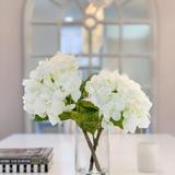 Primrue White French Hydrangea Real Touch Arrangement In Glass Vase Polyester/Polysilk | 13 H x 12 W x 12 D in | Wayfair