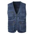 KTWOLEN Mens Gilet Waistcoat Safari Multi Pocket Fishing Hunting Hiking Vest Waistcoat Jacket Breathable Photography Top (XL, Denim Blue)