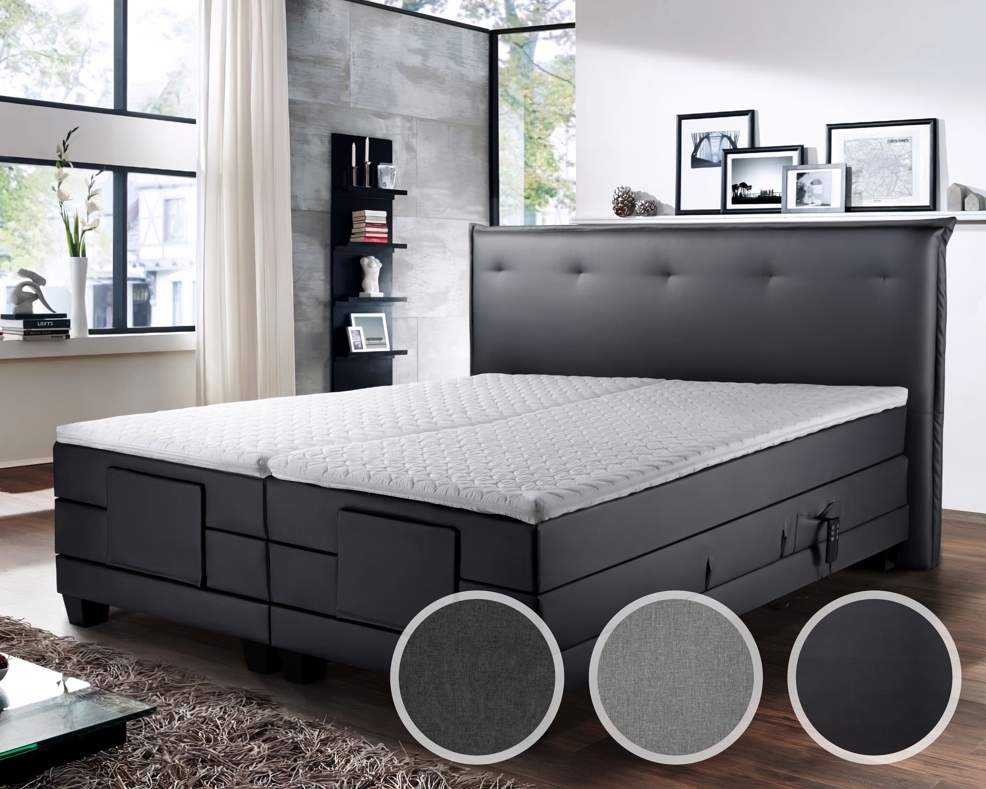 Winkle »Niagara« Boxspringbett Bettkasten / 200x200 cm / ohne Matratzen / Stoff Anthrazit 9549