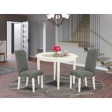 East West Furniture Dining Set- A Round Dining Room Table and Gray Linen Fabric Parson Chairs, Linen White (Pieces Options)