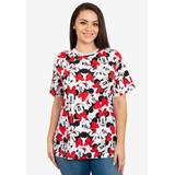 Plus Size Women's Disney Women's Minnie Mouse Faces Red Bows All-Over Print T-Shirt White by Disney in White (Size 1X (14-16))