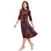 Plus Size Women's Ultrasmooth® Fabric Boatneck Swing Dress by Roaman's in Multi Mirrored Medallion (Size 34/36) Stretch Jersey 3/4 Sleeve Dress