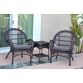 3Pc Santa Maria Espresso Wicker Chair Set - Steel Blue Cushions- Jeco Wholesale W00208_2-CES033