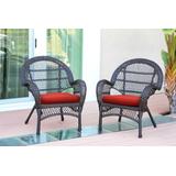 Santa Maria Espresso Wicker Chair With Brick Red Cushion - Set Of 4- Jeco Wholesale W00208-C_4-FS018-CS