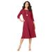 Plus Size Women's Ultrasmooth® Fabric Boatneck Swing Dress by Roaman's in Classic Red (Size 30/32) Stretch Jersey 3/4 Sleeve Dress