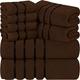 Utopia Towels 8-Piece Luxury Towel Set, 2 Bath Towels, 2 Hand Towels, and 4 Wash Cloths,97% Ring Spun Cotton Highly Absorbent Viscose Stripe Towels Ideal for Everyday use (Dark Brown)