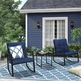 Rosalind Wheeler Kinzie Square 2 - Person 18" Long Bistro Set w/ Cushions Metal in Blue/Black | Outdoor Furniture | Wayfair