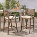 Gracie Oaks Peper Wood Patio Bar Stool w/ Cushion Wood in Gray | 46.5 H x 22.75 W x 22.75 D in | Wayfair B664B1E2BB054525B63D55748F53EF53