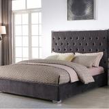 Everly Quinn Hungerford Tufted Low Profile Platform Bed Upholstered/Velvet in Gray/Black | 56 H x 86 W in | Wayfair