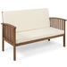 Winston Porter Nobhill 53.2" Wide Outdoor Loveseat w/ Cushions Wood/Natural Hardwoods in Brown/White | 33.5 H x 53.25 W x 27.5 D in | Wayfair