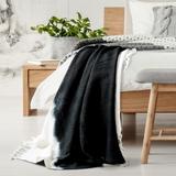 Sevita Jute Black Shibori Slab Standard Size Throw Blanket with Fringe