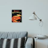 Stupell Happy Halloween Pumpkin Cat Black Orange Word Design,10 x 15, Wood Wall Art