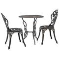 East Urban Home Patio Bistro Set 3 Piece Outdoor Garden Table & Chair Cast Aluminum in Brown | Wayfair 0E9D6449C06142C394EDBD48C6EA3548