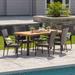 Charlton Home® Maybelle Outdoor Acacia Wood/Wicker 7 Piece Dining Set Wood in Brown/White | Wayfair 68F2873CFE5542C29C35F2908194D17F