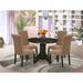 East West Furniture 5 Piece Dining Furniture Set- a Round Kitchen Table and 4 Light Sable Linen Fabric Parson Chairs, Black