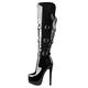 Only maker Women's Over the Knee High Boots with Side Zipper Stiletto Heeled Thigh High Booties Ankle Buckle Strappy Patent Leather Winter Booties Black Size 11
