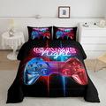 Loussiesd Boys Gaming Duvet Teens Gamer Bedding Set Modern Blue Red Video Game Controller Down Comforter For Kids Youth Bedroom Decor Multi-Color Gamer Console Action Buttons Duvet Set Double Size