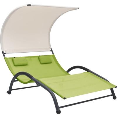 Chaise longue double avec auvent Textil�ne Vert - Vidaxl