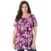 Plus Size Women's Swing Ultimate Tee with Keyhole Back by Roaman's in Berry Butterfly (Size 6X) Short Sleeve T-Shirt