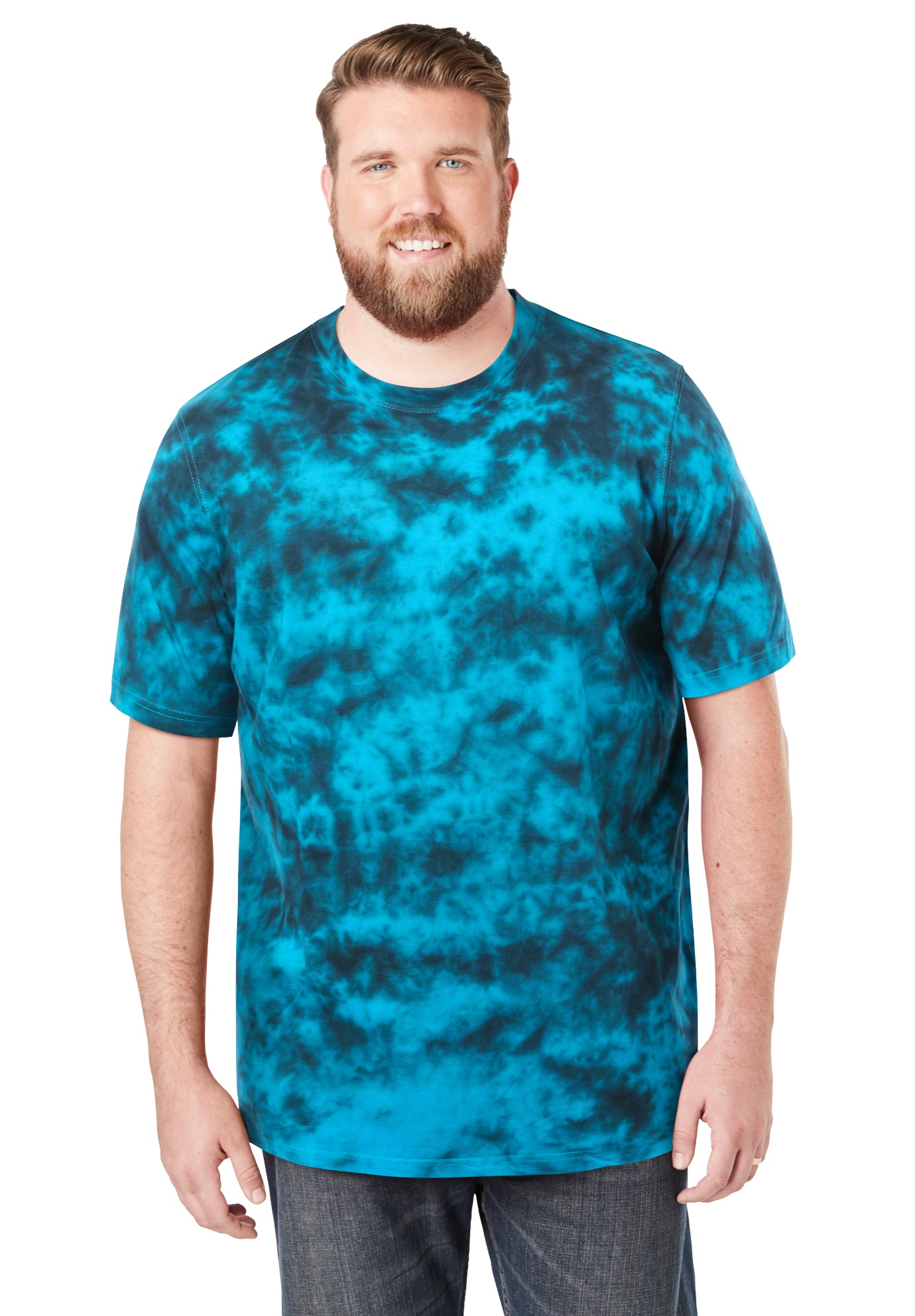 Men’s Big & Tall Shrink-Less Lightweight Crewneck T-Shirt by KingSize in Electric Turquoise Marble (Size 5XL)
