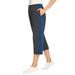 Plus Size Women's Side-Stripe Cotton French Terry Capri by Woman Within in Heather Charcoal Bright Cobalt (Size 18/20)