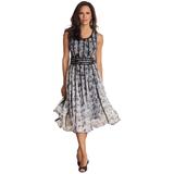 Plus Size Women's Printed Empire Waist Dress by Roaman's in White Black Daisy (Size 34 W) Formal Evening