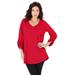 Plus Size Women's Lightweight Textured Slub Knit Boyfriend Tunic by Roaman's in Vivid Red (Size 22/24) Long Shirt