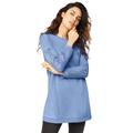 Plus Size Women's Lace Trim Sweatshirt Tunic by ellos in Dusty Cornflower (Size 38/40)