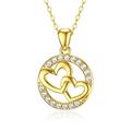 SISGEM 9 ct Gold Heart Necklace, Solid Yellow Gold Double Heart Pendant Necklace, Couple Necklace, for Women Girls Ladies Mum Sisters, 16"+1"+1"
