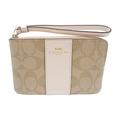 Coach Signature PVC Leather Corner Zip Wristlet, Light Khaki, Chalk