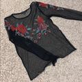 American Eagle Outfitters Tops | () () A.E.O.: Sheer, Roses Top. (S) | Color: Black/Red | Size: S