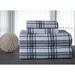 Blue Plaid Printed Flannel Bed Sheet Set