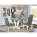 East West Furniture Dining Set- a Dining Table and Baby Blue Linen Fabric Chairs, Off-White(Pieces Options)