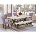 East West Furniture Kitchen Table Set- Dining Table and Dahlia Linen Fabric Parson Chairs, Distressed Jacobean(Pieces Options)